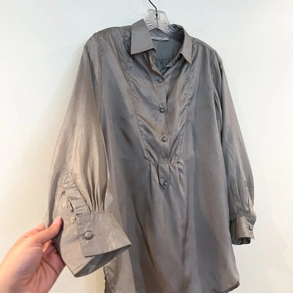 Mes Demoiselles 100% Silk Green Button Down Classic Designer Shirt Blouse 38 - Picture 3 of 10